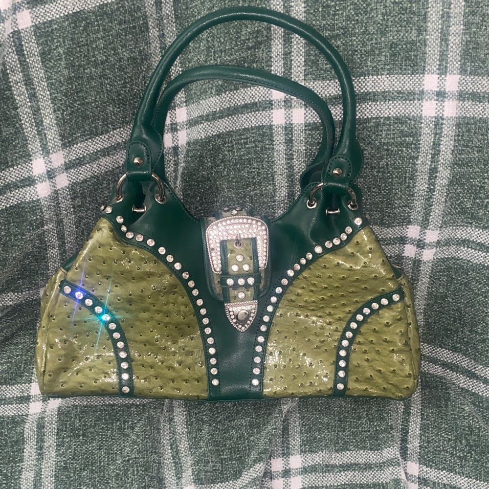 Stylish Green Studded Shoulder Bag - Picture 2 of 7